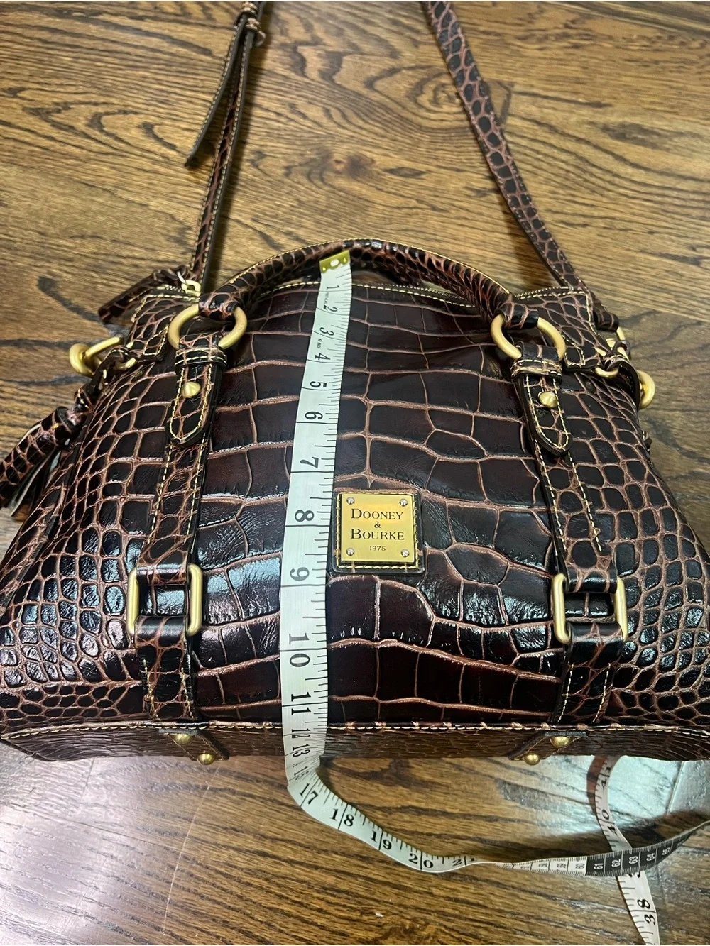 Dooney & Bourke Dark Brown Croc-Embossed Leather Satchel